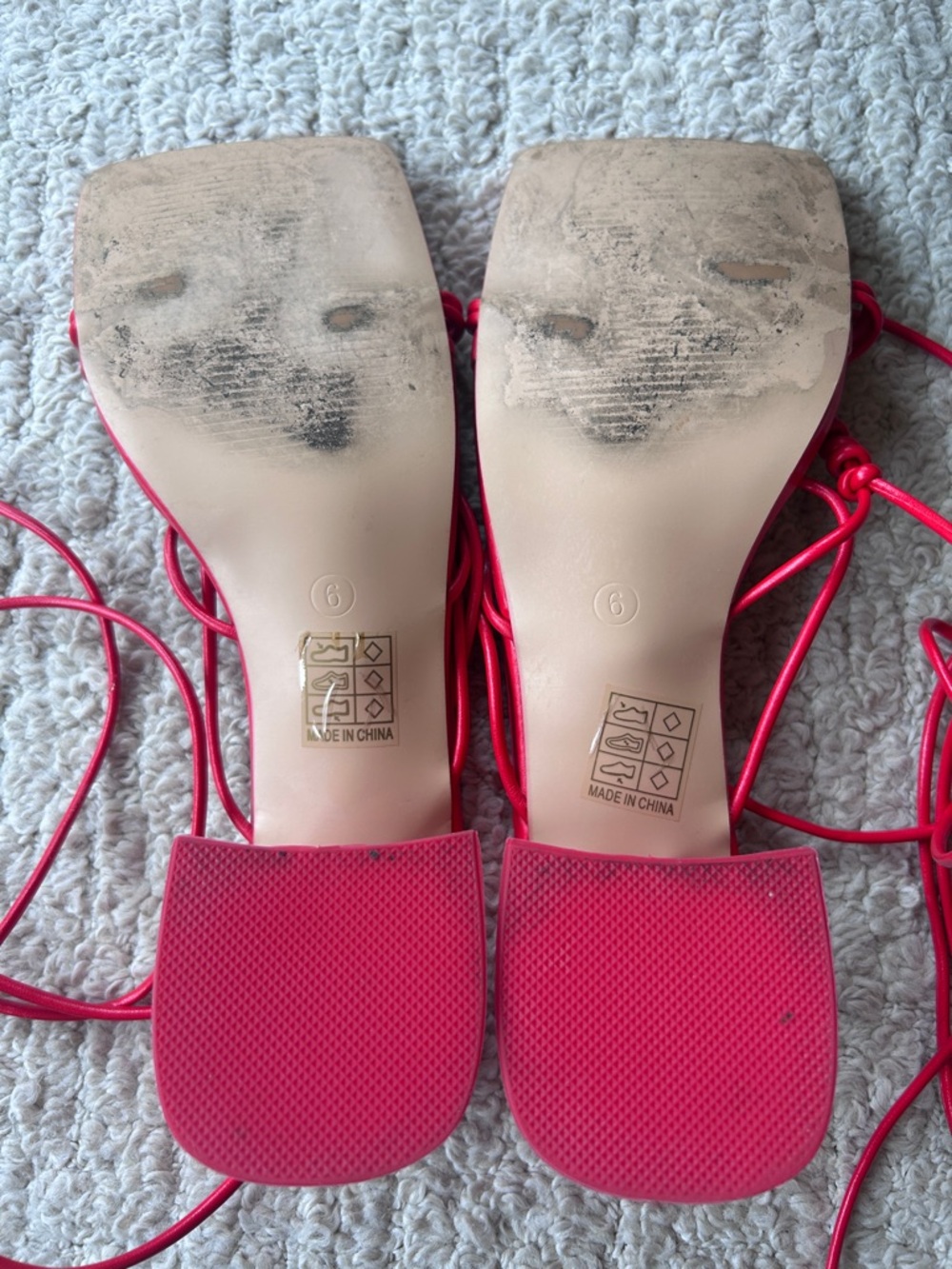 Public Desire "Fanatic" Red Square Toe Block Heel Strappy Sandals - Picture 5 of 9